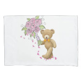 Pillow Hoesje White Teddy Bear Floral Kussensloop (Voorkant)