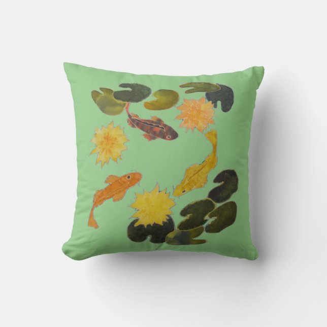 Pillow - Koi en Lilly Pads Kussen (Voorkant)