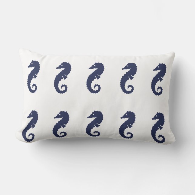 Pillow (lumbaal) - Zee paarden (marineblauw) Kussen (Voorkant)