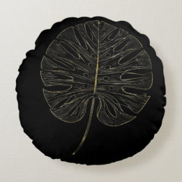Pillow Luxe Gold Monstera Leaf Botanical Decor Rond Kussen