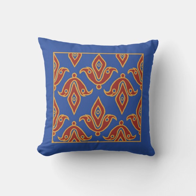 Pillow, Maroon, Blue, Gold, Fleur de Lys Pattern Kussen (Voorkant)