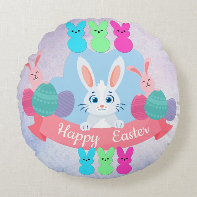 Pillow met Happy Pasen Rond Kussen (Voorkant)