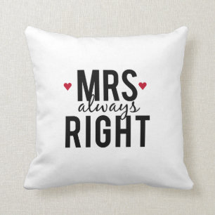Pillow Mrs. heeft altijd gelijk met een rode harte Kussen