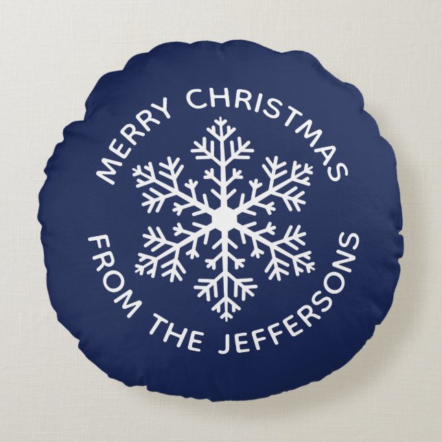 Pillow Navy Snowflake Rond Kussen (Voorkant)