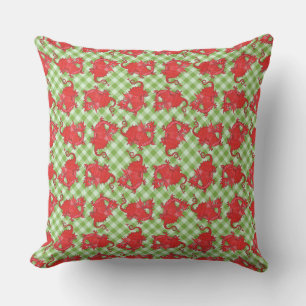 Pillow of Cushion Cute Red Dragon op Green Gingham Kussen