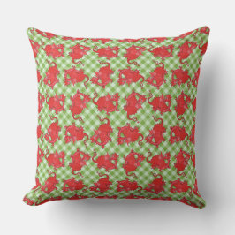 Pillow of Cushion Cute Red Dragon op Green Gingham Kussen