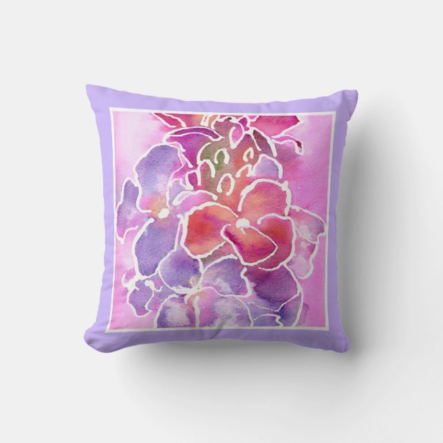 Pillow, Roze, Mauve, Blauwe Wandbloemen Kussen (Voorkant)