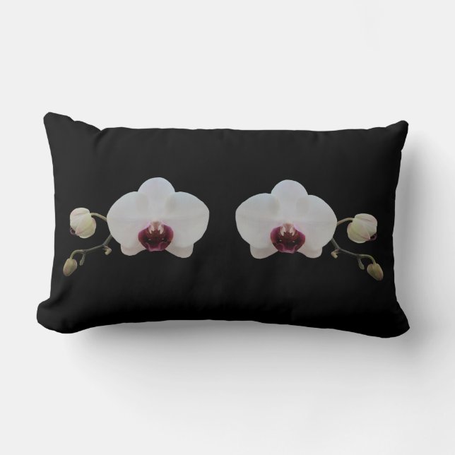Pillow - Ruby-Lipped White Orchid op Black Kussen (Voorkant)