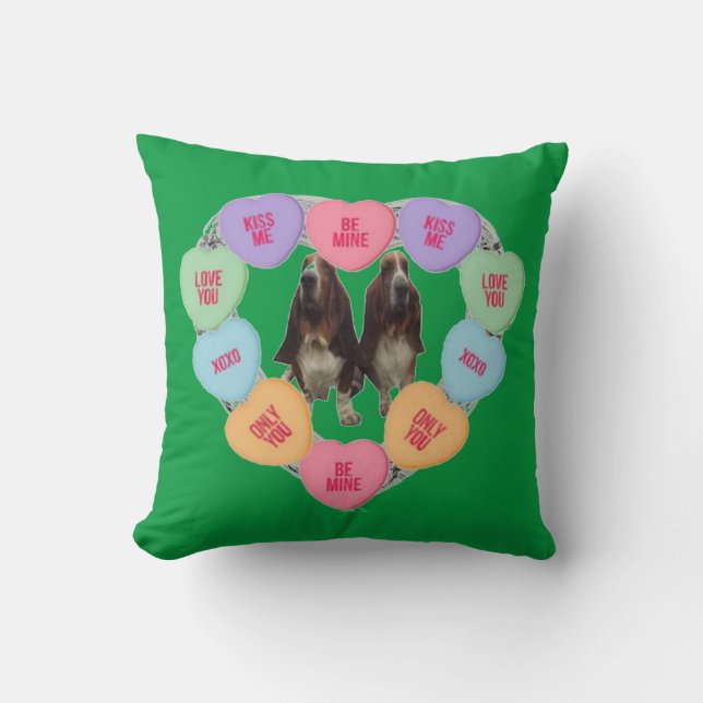 Pillow Snoep Love Heans with Bassets Kussen (Voorkant)