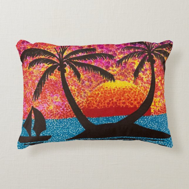 Pillow - Sunset Tropical Island Accent Kussen (Voorkant)