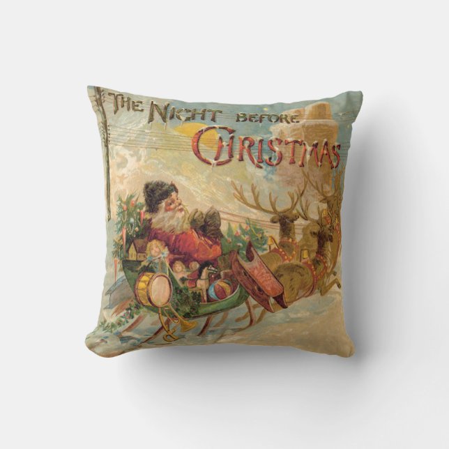 Pillow "The Night before Kerstmis" Santa Sleigh Kussen (Voorkant)