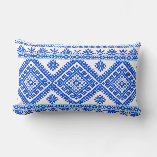 Pillow Ukraine Cross Stitch Embroidery Blue Kussen (Voorkant)
