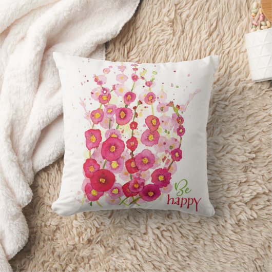 Pillow - Wees Happy Hollyhocks Kussen (Deken)