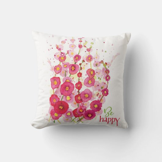 Pillow - Wees Happy Hollyhocks Kussen (Voorkant)