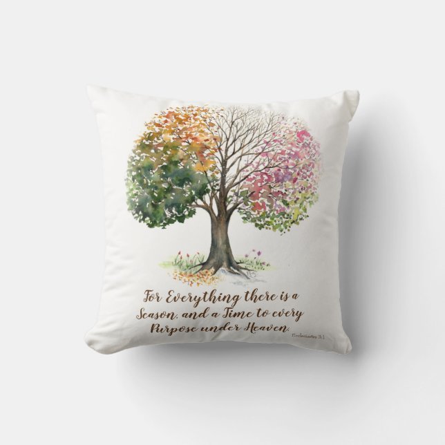 PILLOW WHITE 4 SEASON TREE BIBLE VERSE WATERVERF KUSSEN (Voorkant)