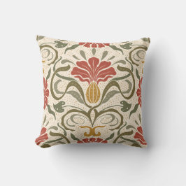 Pillow with a vintage floral pattern in red, green kussen
