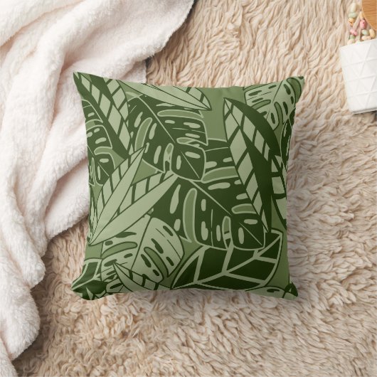 PillowTropical Summer Foliage Texture - Moss Green Kussen (Deken)