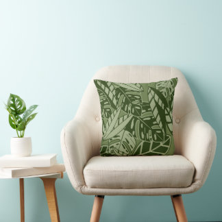 PillowTropical Summer Foliage Texture - Moss Green Kussen