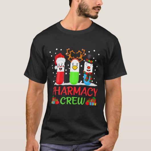 Pills Snowman Reindeer Santa Claus Pharmacy Crew C T-shirt (Voorkant)