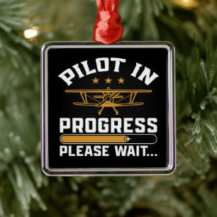 Piloot aan het laden… Grappig vintage tweedekker l Metalen Ornament