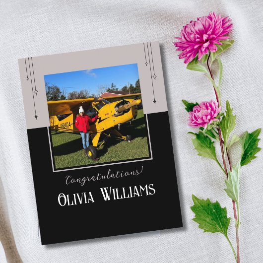 Piloot Eerste Solo Flight Foto, Custom Aviation Briefkaart