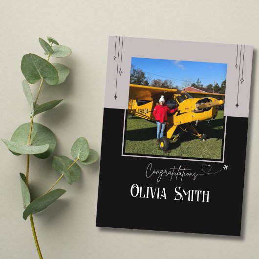 Piloot Eerste Solo Flight Foto, Custom Aviation Briefkaart