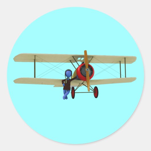 Piloot en Bivliegtuig Ronde Sticker (Voorkant)