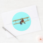 Piloot en Bivliegtuig Ronde Sticker (Envelop)