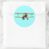 Piloot en Bivliegtuig Ronde Sticker (Tas)