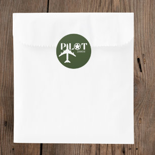 Piloot en vliegtuig Militair groen gepersonaliseer Ronde Sticker