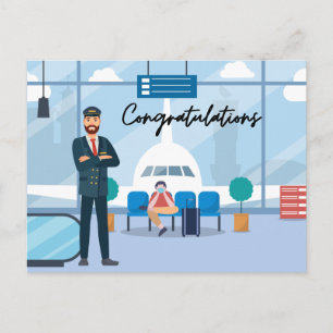 Piloot felicitaties met luchthaven achtergrond briefkaart