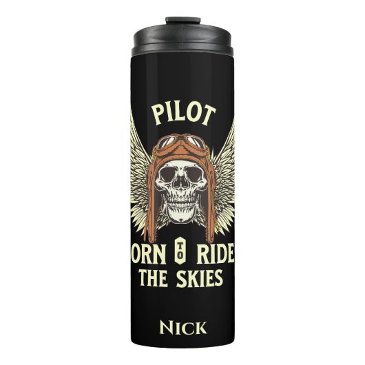 Piloot geboren om de lucht te berijden, luchtvaart thermosbeker (Voorkant)