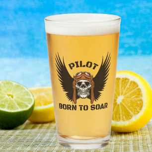 Piloot Geboren om te Vliegen Schedel Vleugels Cool Glas