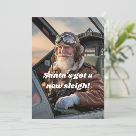 Piloot Kerstman in Vliegtuig Foto Grappige Kerstmi Feestdagenkaart (Staand voorkant)