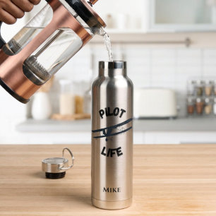 Piloot Leven Typograaf Vliegtuig Minimalistische L Waterfles