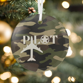 Piloot & Militair vliegtuig, Camouflage, Minimalis Glas Ornament
