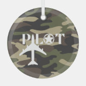 Piloot & Militair vliegtuig, Camouflage, Minimalis Glas Ornament (Voorkant)