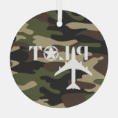 Piloot & Militair vliegtuig, Camouflage, Minimalis Glas Ornament (Achterkant)