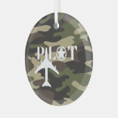 Piloot & Militair vliegtuig, Camouflage, Minimalis Glas Ornament (Voorkant links)