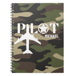 Piloot & Militair vliegtuig, Camouflage, Minimalis Notitieboek
