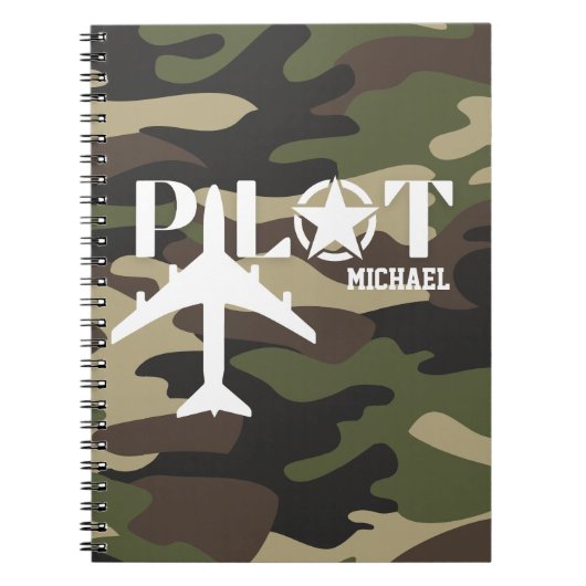 Piloot & Militair vliegtuig, Camouflage, Minimalis Notitieboek (Voorkant)