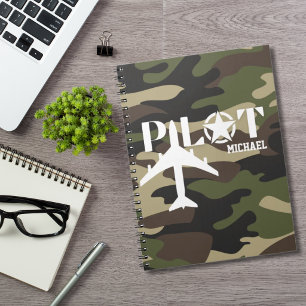 Piloot & Militair vliegtuig, Camouflage, Minimalis Notitieboek