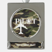 Piloot & Militair vliegtuig, Camouflage, Minimalis Verzilverd Banner Ornament (Voorkant)