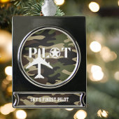 Piloot & Militair vliegtuig, Camouflage, Minimalis Verzilverd Banner Ornament