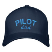 Piloot Papa Blauwe Aviation Aangepaste Naam Pensio Geborduurde Pet (Voorkant)