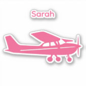 Piloot Pink Cessna Vliegtuig Custom Name Girly Sticker (Voorkant)