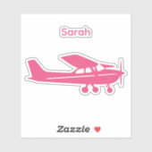 Piloot Pink Cessna Vliegtuig Custom Name Girly Sticker (Vel)