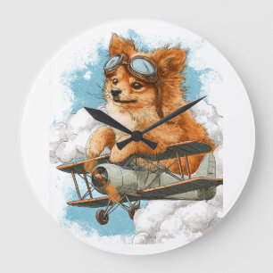 Piloot Pomeranian � Vliegende Ace Hond Grote Klok