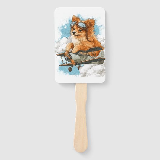 Piloot Pomeranian � Vliegende Ace Hond Handwaaier (Voorkant)