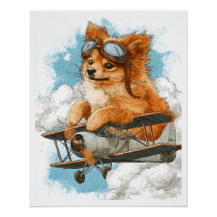 Piloot Pomeranian � Vliegende Ace Hond Perfect Poster
